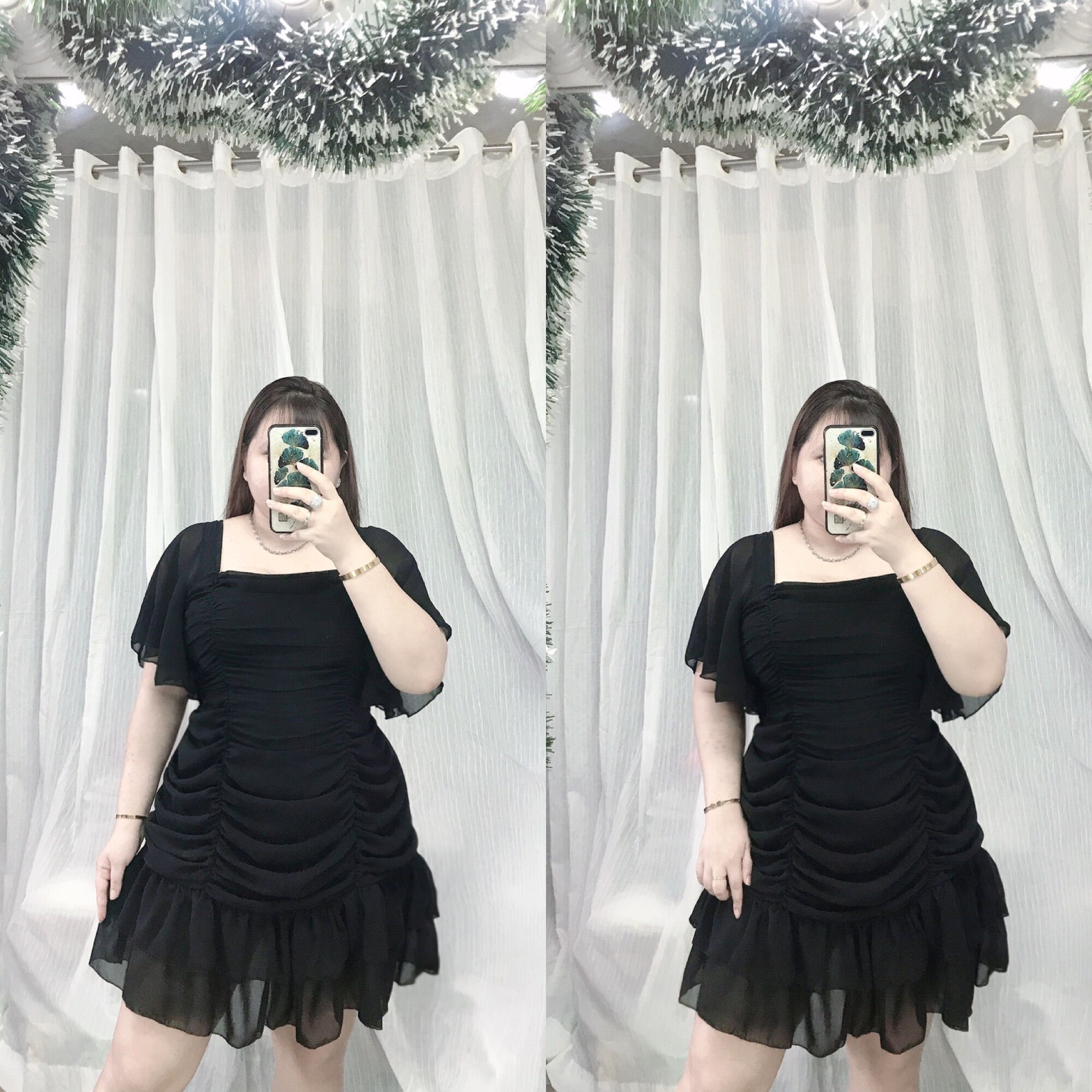 [Bigsize 60-85kg]Đầm nhún voan tay loe