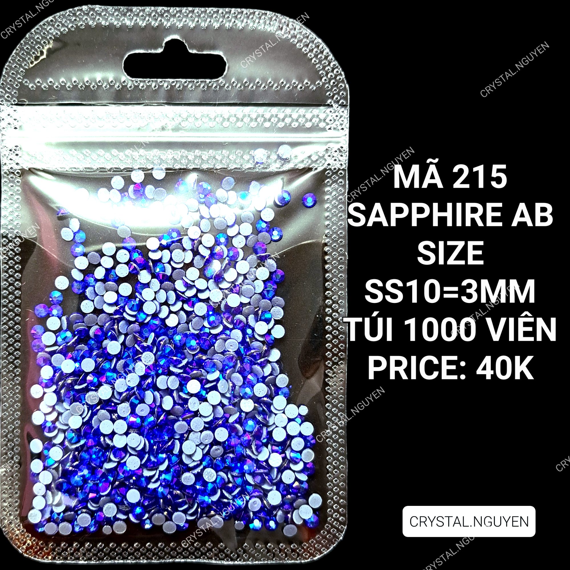 MÃ 215 SAPPHIRE AB- ĐÁ NAIL KHAY - ĐÁ TÚI MIX SIZE- ĐÁ LẺ SIZE