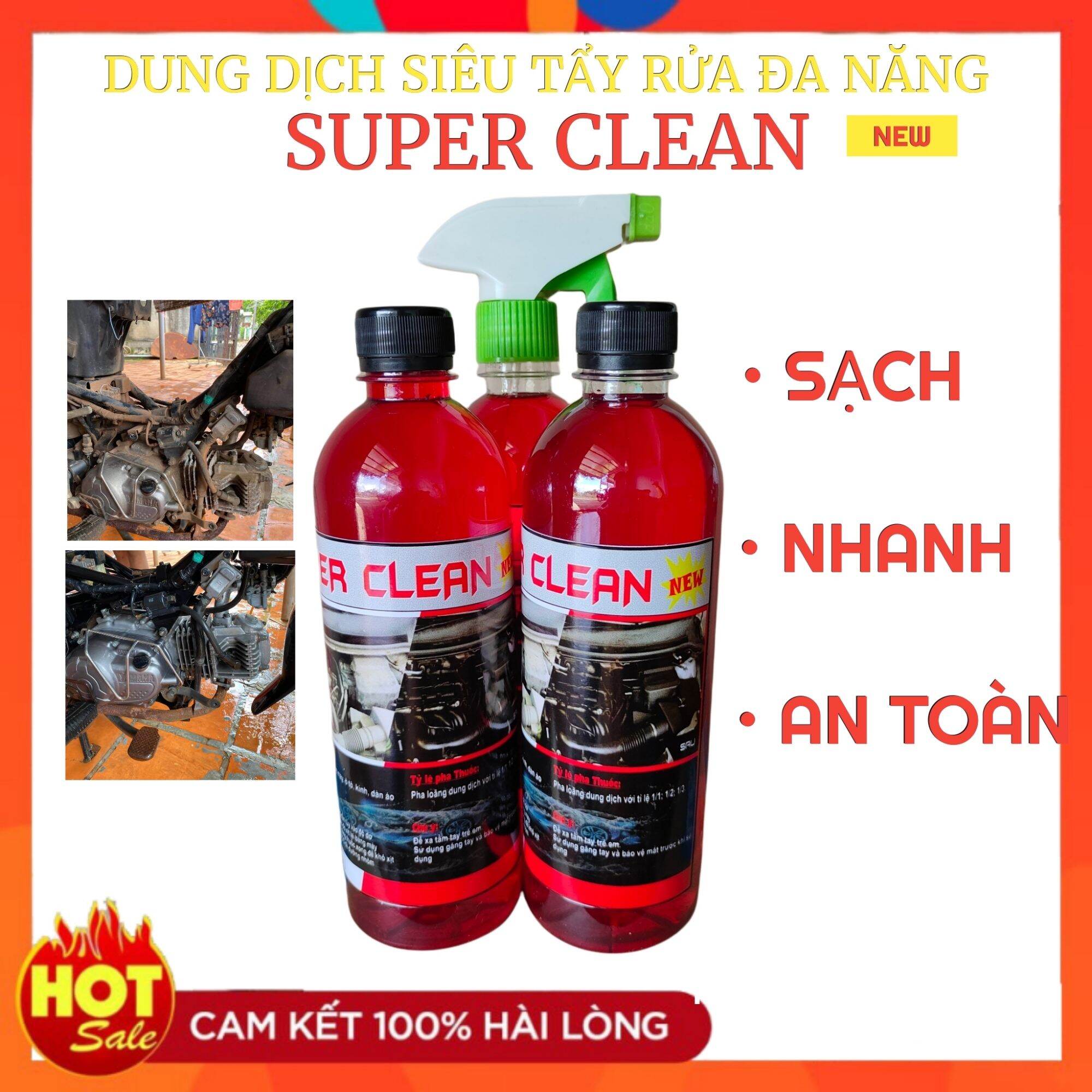 [TẶNG KÈM VÒI XỊT]DUNG DỊCH TẨY RỬA XE MÁY SIÊU TRẮNG SUPER CLEAN NEW