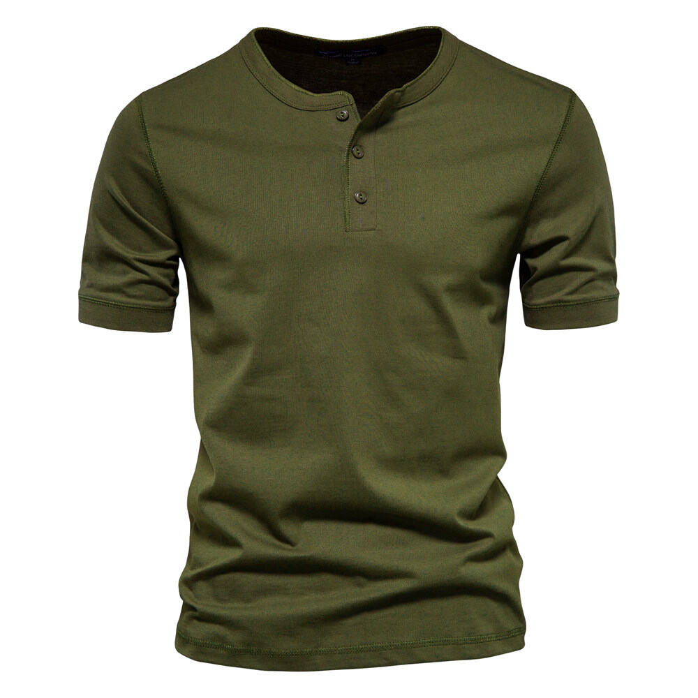 Aiopeson nam henley cổ áo thun 100% cotton ngắn tay mùa hè thời trang cơ bản tee chất lượng cao