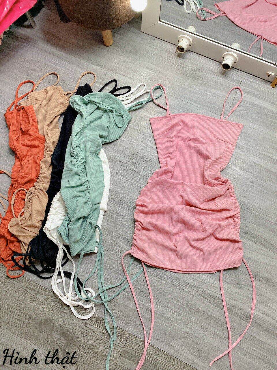 Đầm body thun gân rút bên ảnh thật 100%