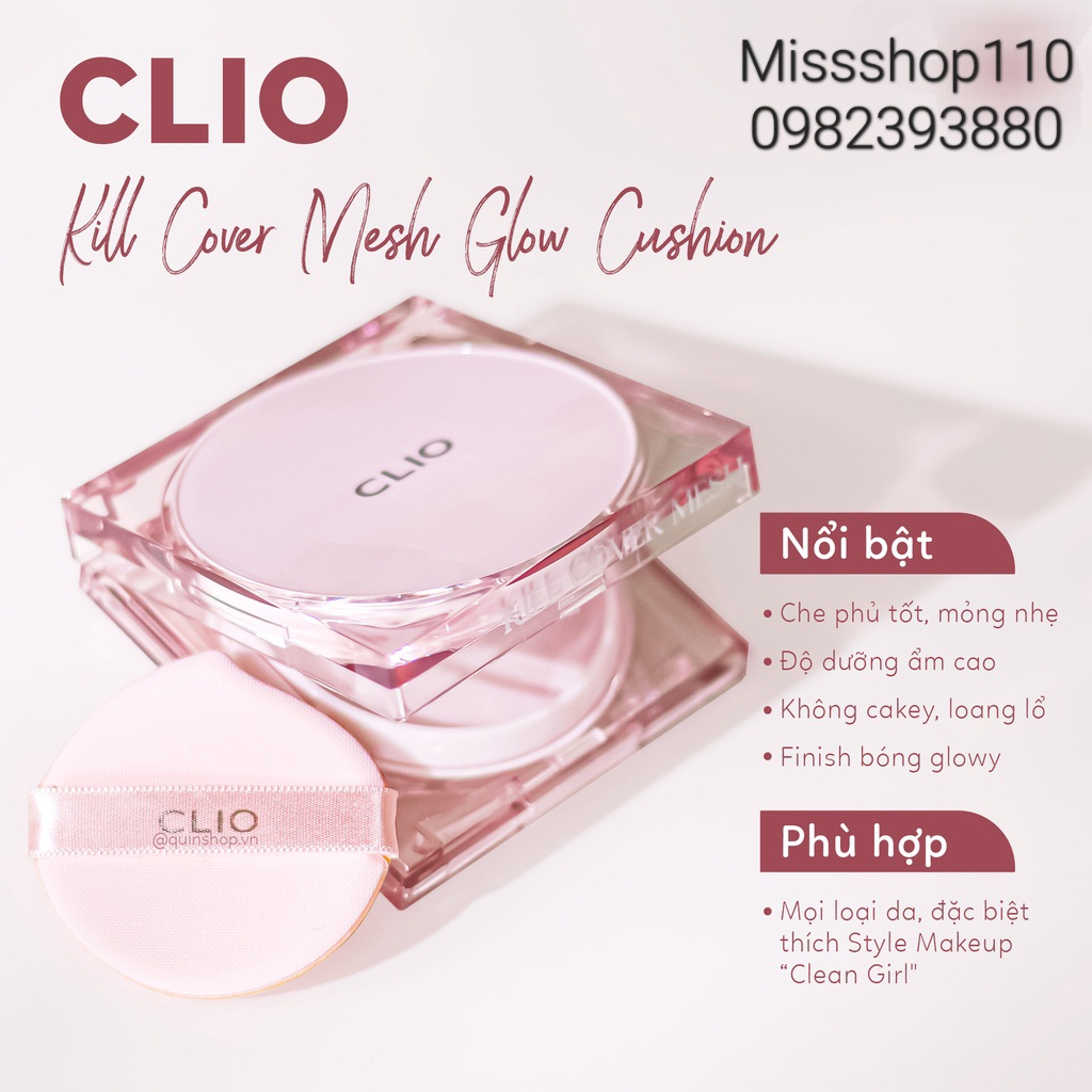 Phấn nước(cushion) Clio Kill Cover MẪU MỚI NHẤT  Spf50 + Pa + + + KÈM LÕI VÀ BÔNG PHẤN