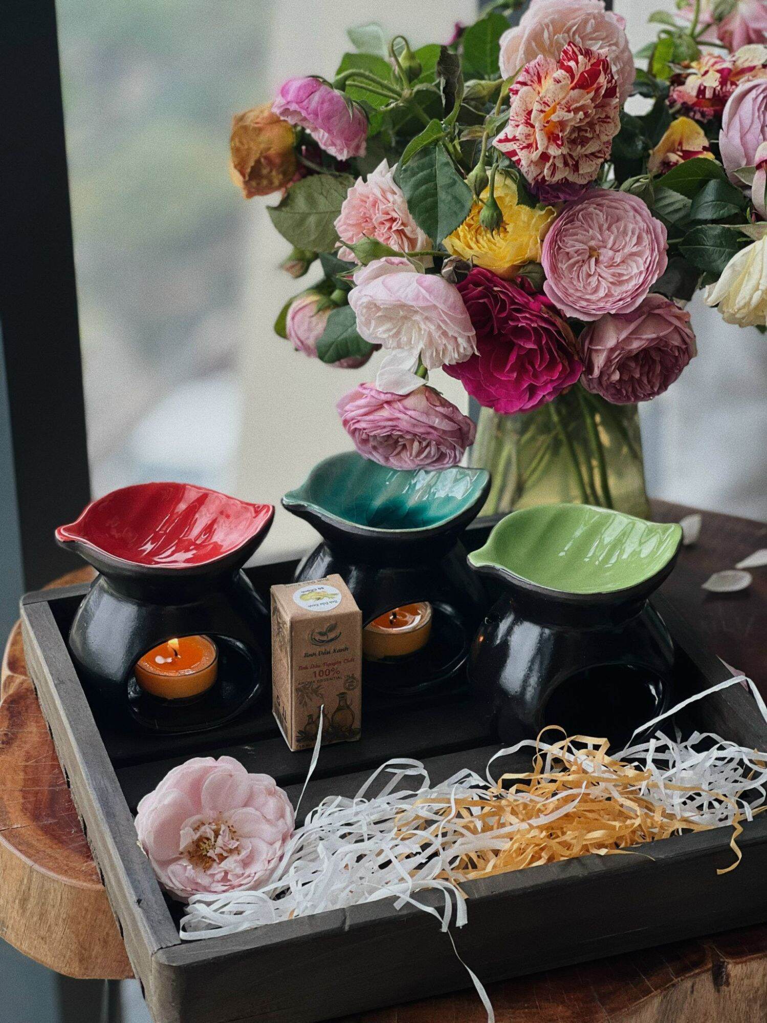 Đèn xông tinh dầu bằng nến – đèn đốt tinh dầu mặt la_ sứ bát tràng