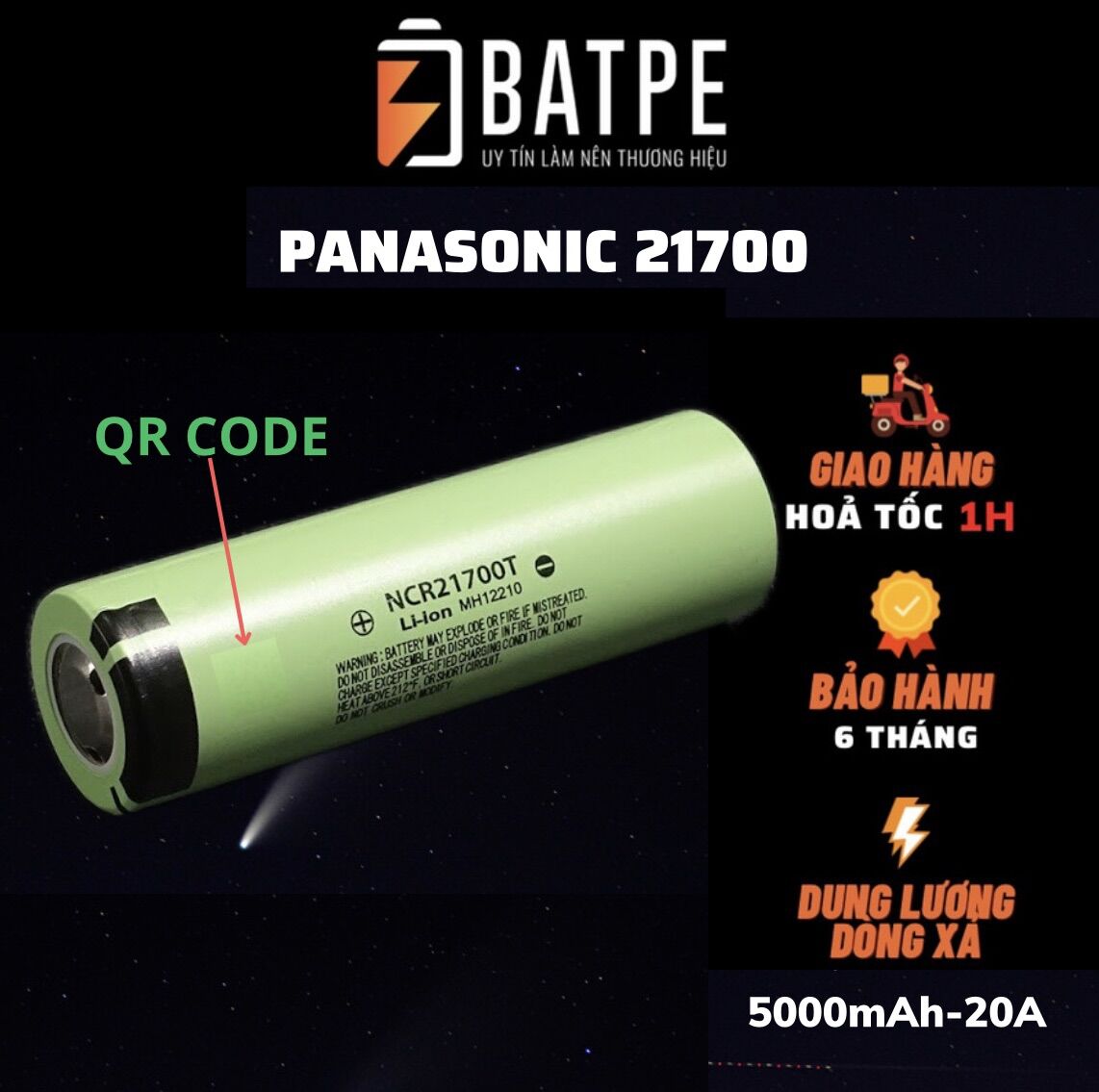 Pin sạc 21700 mới 100% Panasonic NCR21700T nội địa Nhật 5000mAh 20A