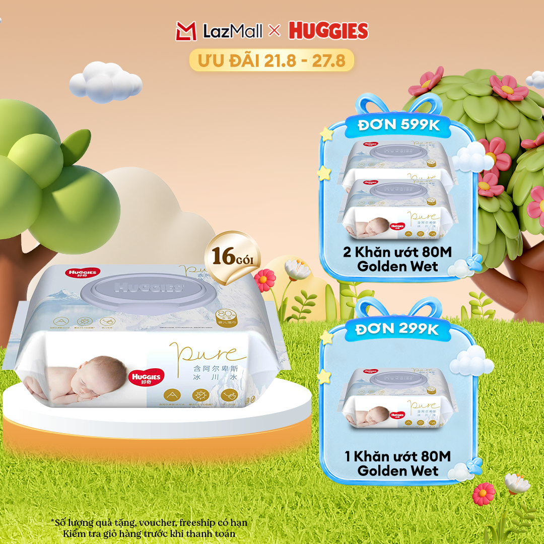 [QUÀ TẶNG SLCH] Combo 16 Khăn ướt Huggies Golden Wet Wipes 80 miếng