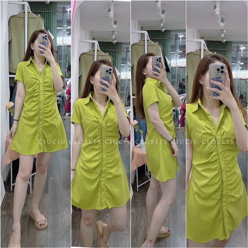 (SHOP TÁO ĐỎ BIGSIZE 50kg đến 90kg) đầm nữ dáng A sơ mi cài nút