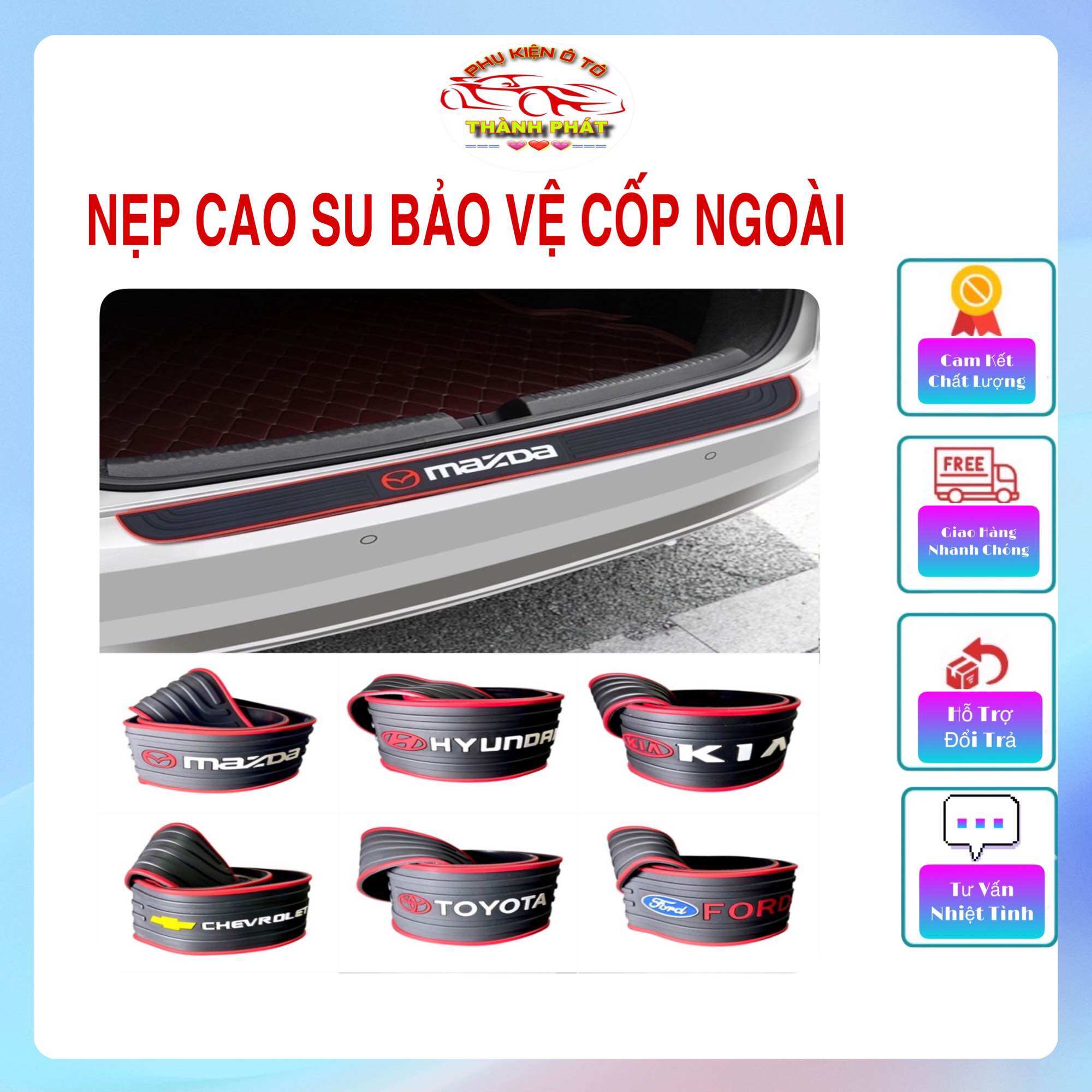 Miếng Dán Bảo Vệ Chống Trầy Xước Cốp Ô Tô Xe Hơi - Nẹp Cao Su Bảo Vệ Cốp Ngoài Có Logo Hãng Xe