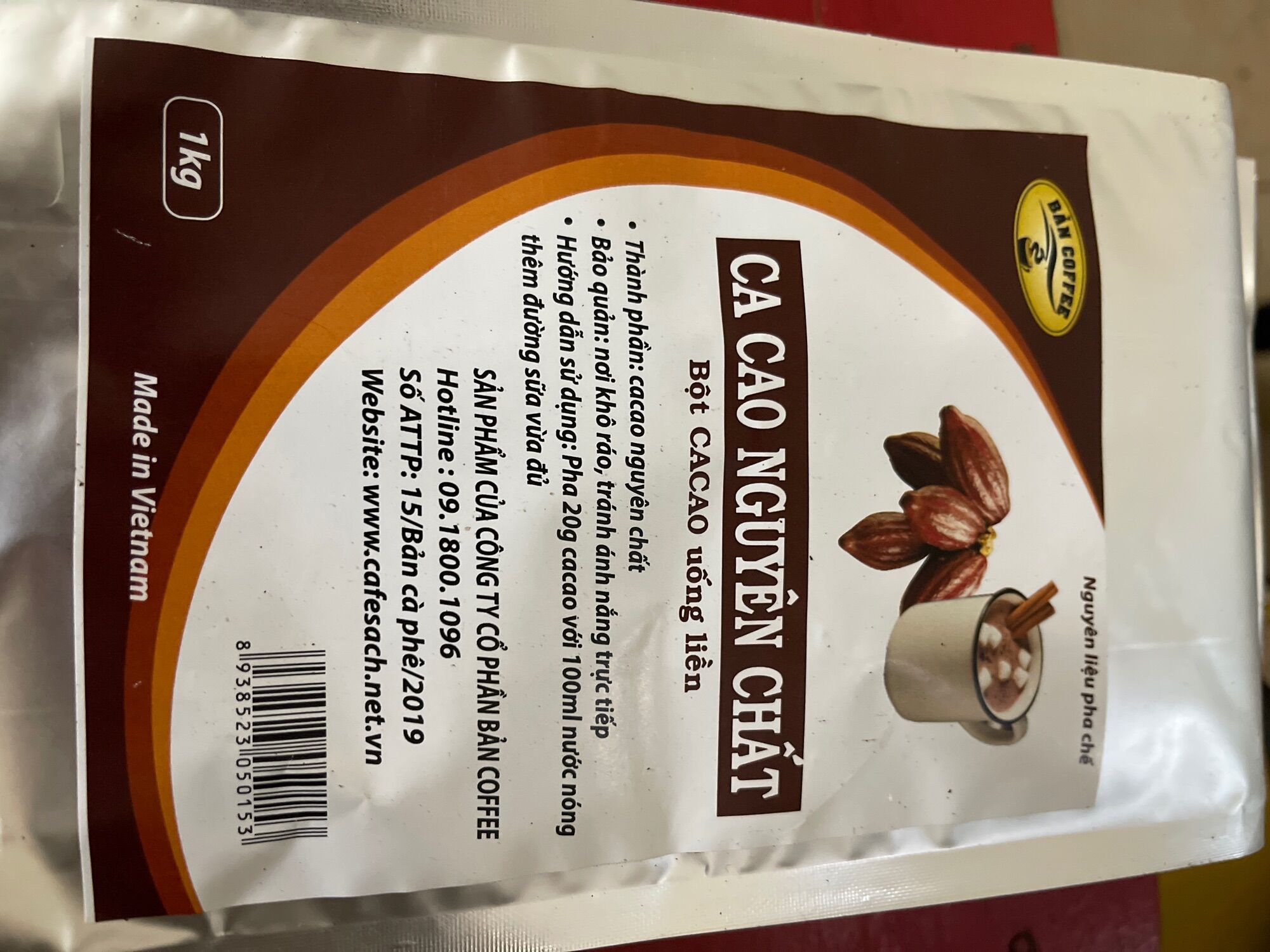 Ca cao nguyên chất loại 1kg/ túi. Tốt cho sức khoẻ người sử dụng