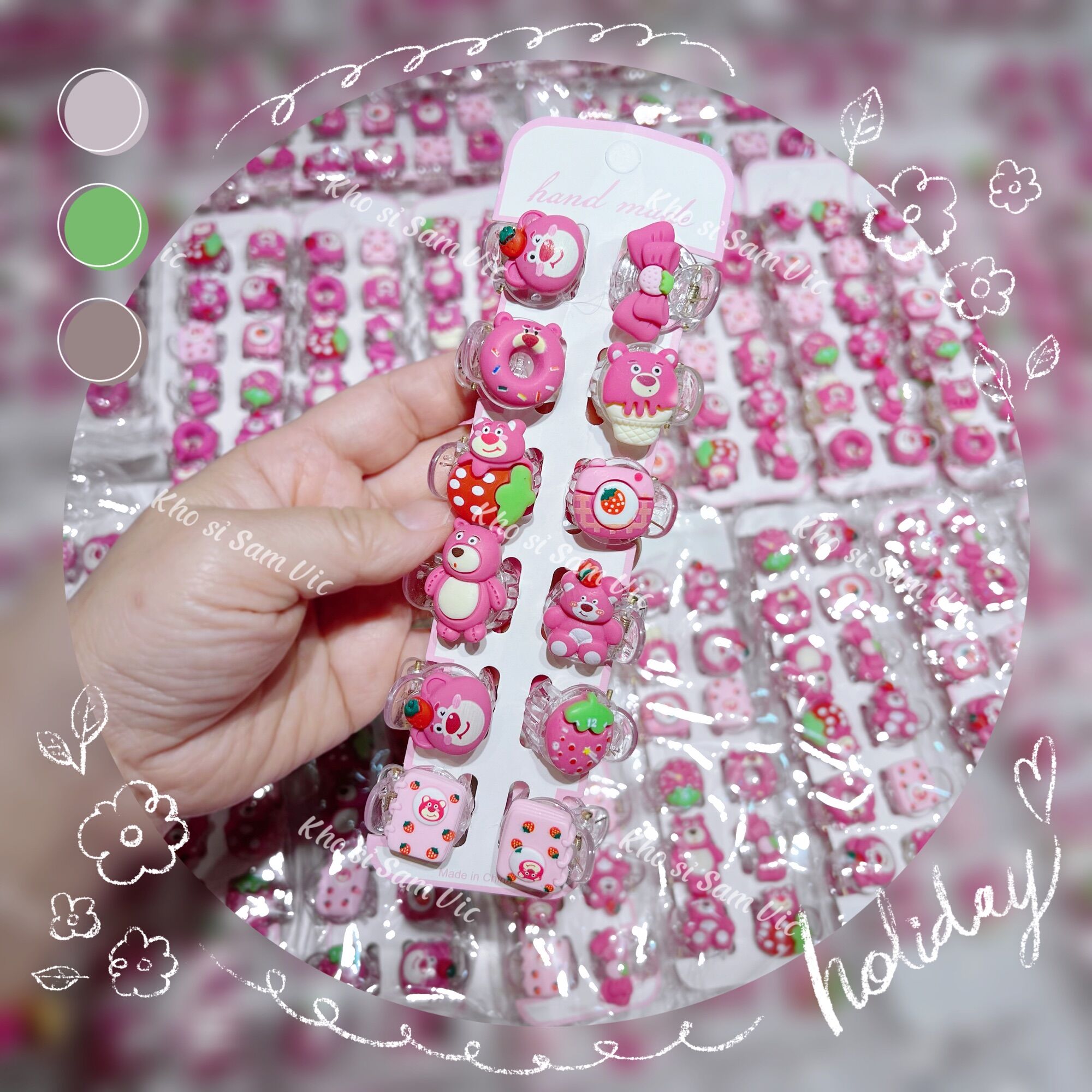 Set 12 kẹp càng cua mini gấu dâu lotso