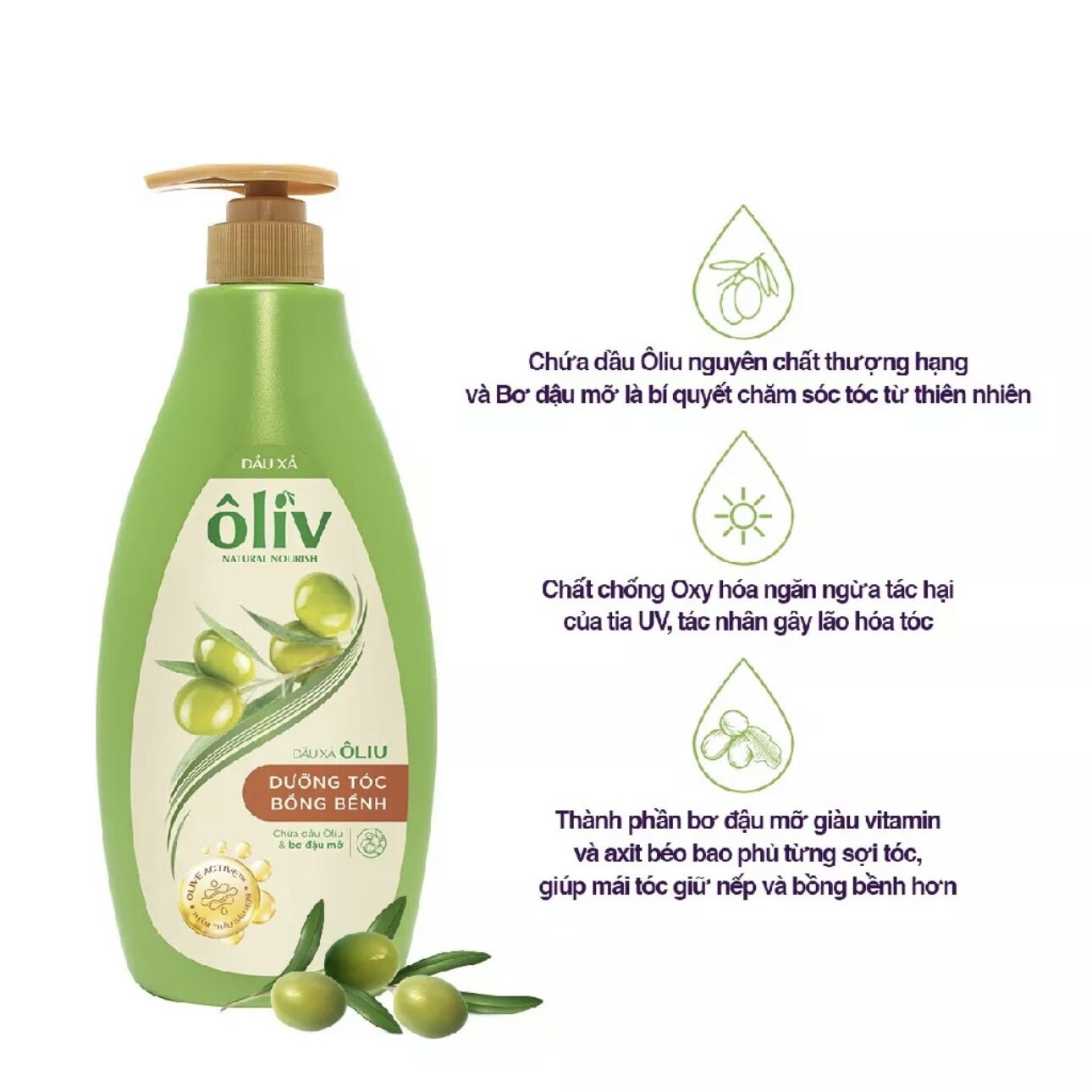 Dầu xả Oliu dưỡng tóc bồng bềnh - chắc khoẻ Oliv 650ml-250ml