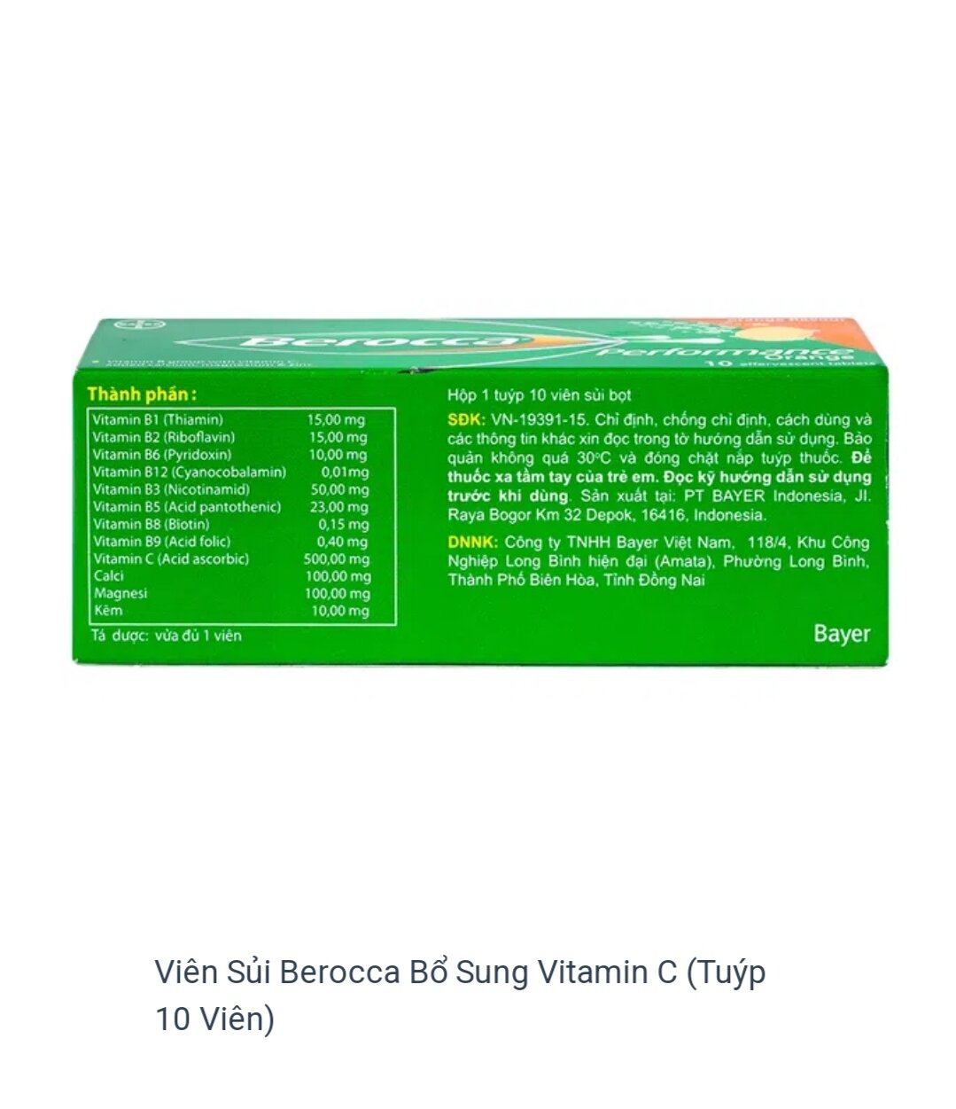 VIÊN SỦI Berocca Performance Orange Vị Cam Bayer (T/10v)