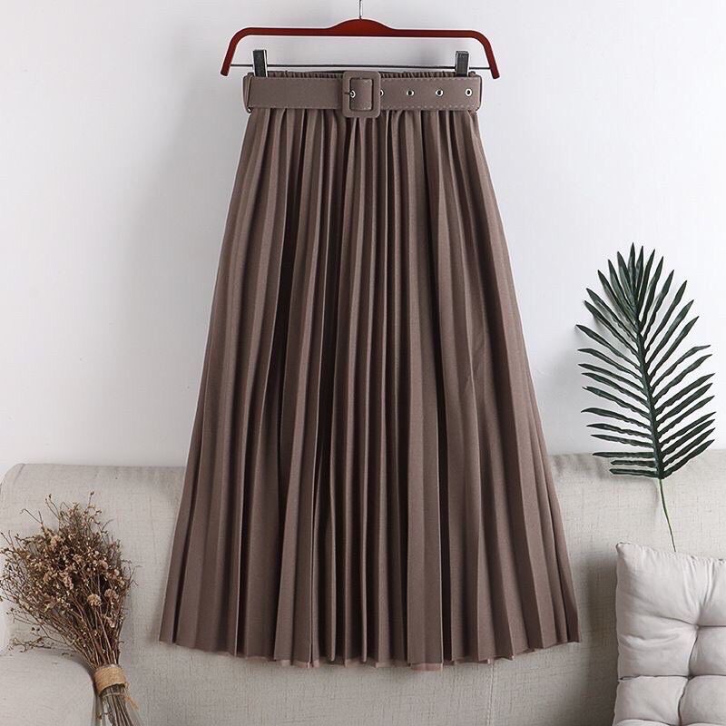 [ Hàng QC] Chân Váy Xếp Ly Dài Kèm Đai Loại 1