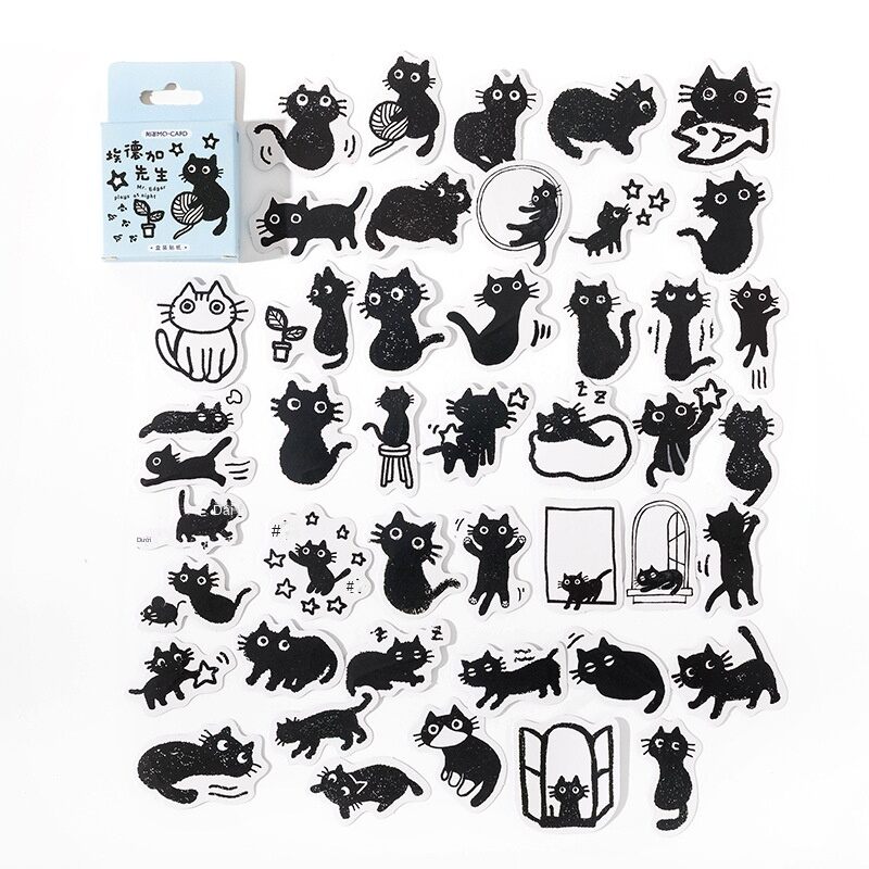 45pcs Kawaii Little Black Cat Decorative Boxed Stickers Scrapbooking Label Diary Stationery Album Phone Journal Planner