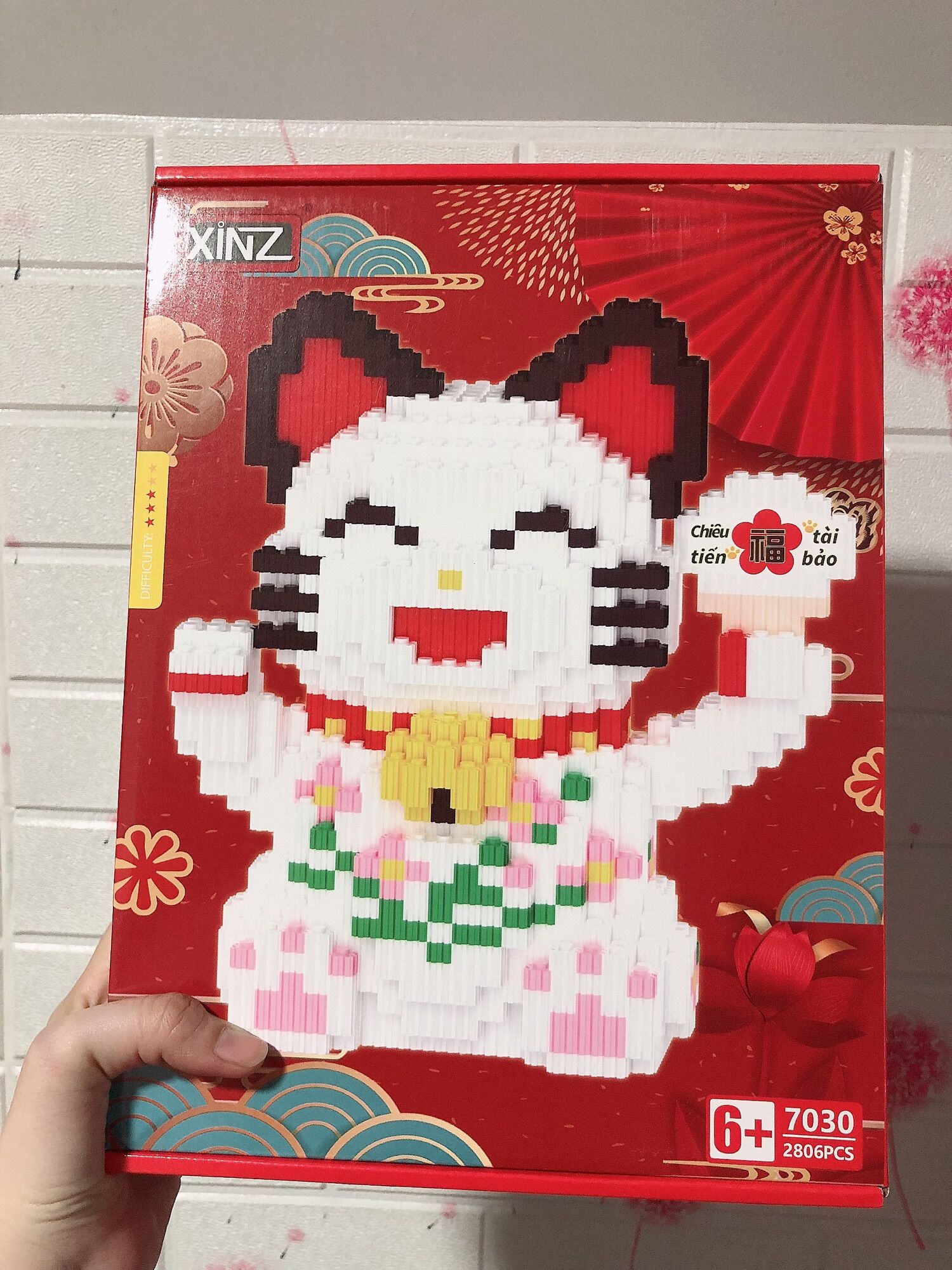 Lego láp ráp hình mèo thần tài 3D (tặng kèm búa)