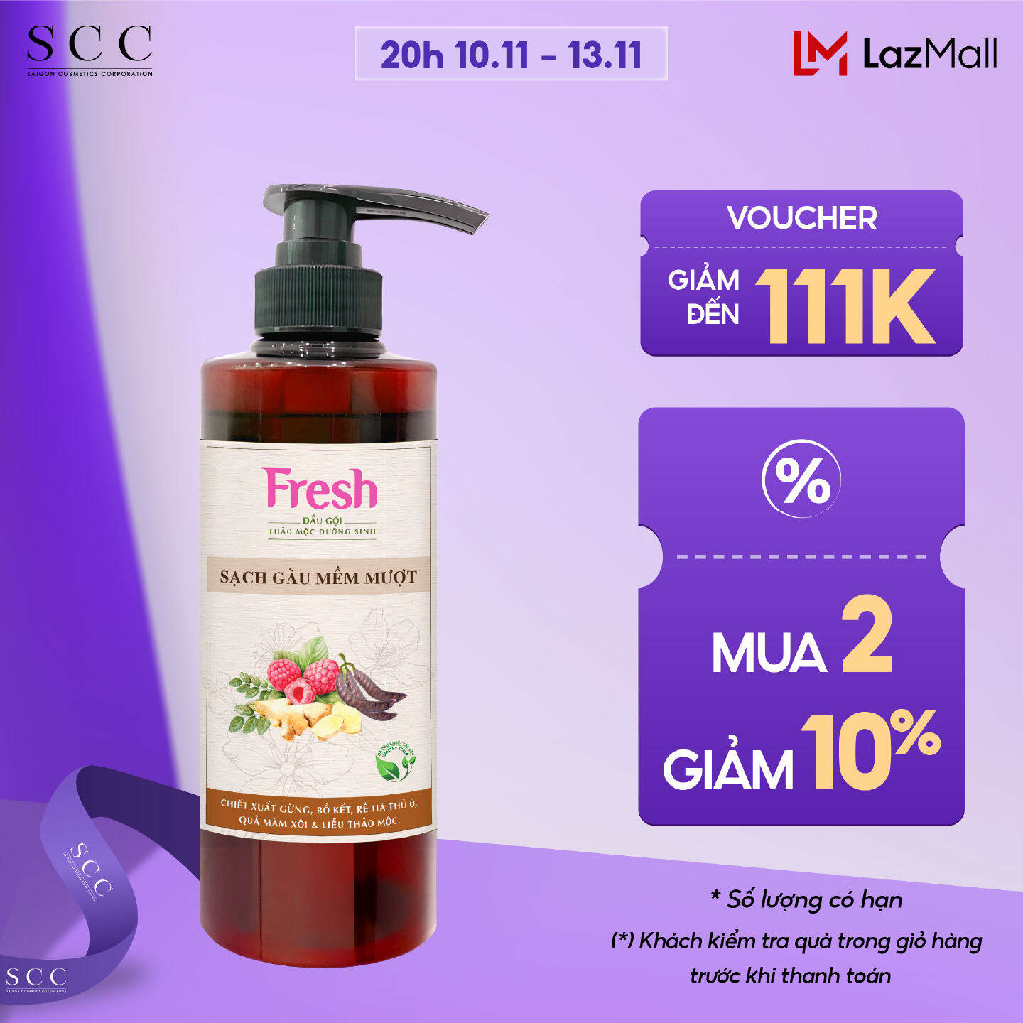 Dầu gội Fresh Thảo mộc dưỡng sinh Sạch gàu mềm mượt giúp sạch gàu, giảm xơ rối 480g