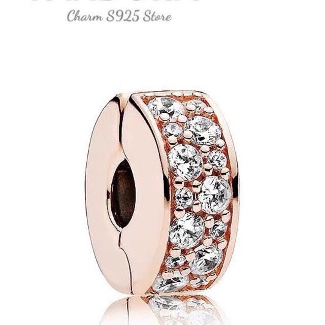 Charm pandora khoá chặn clip vàng hồng đính đá bạc s925