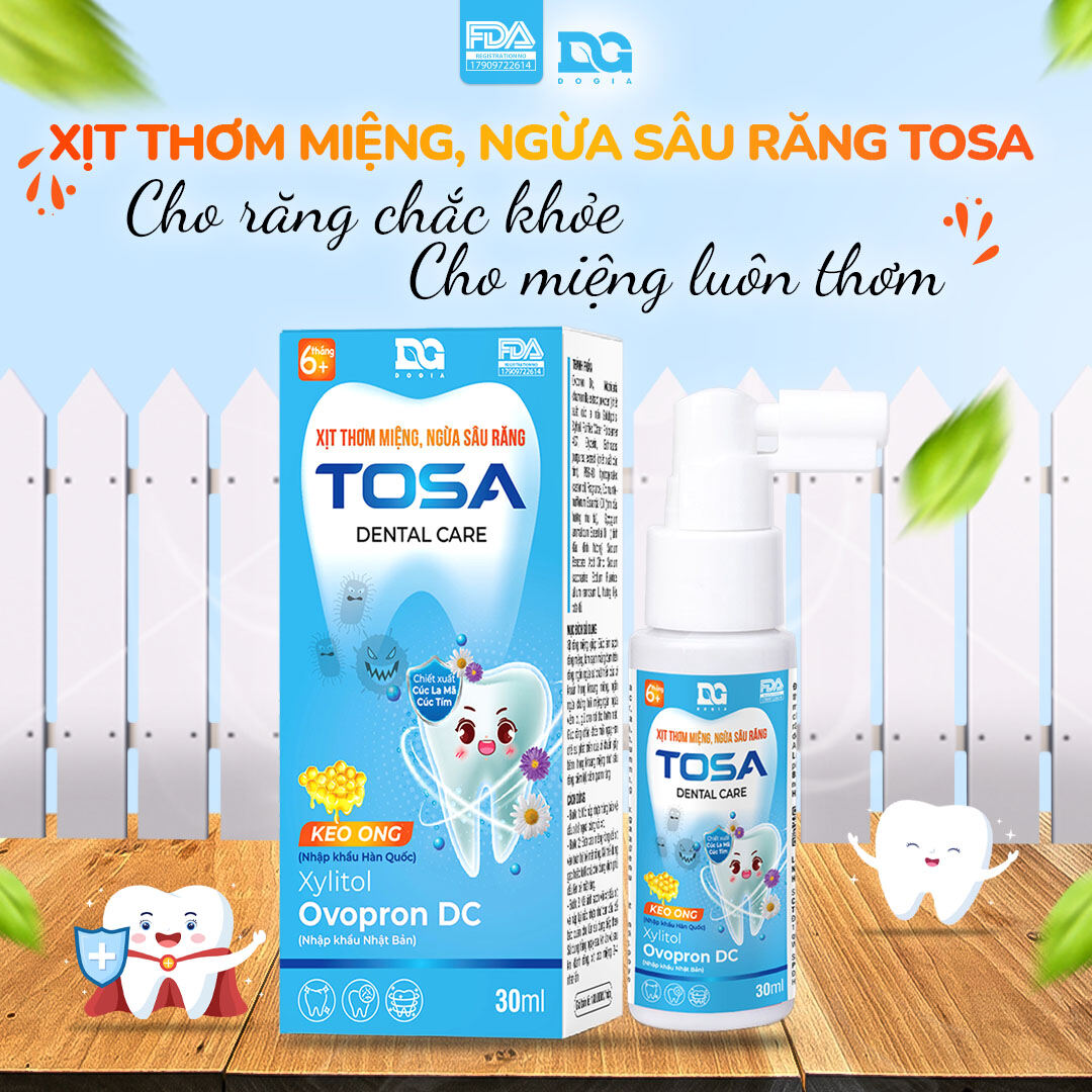 Xịt chống sâu răng cho bé TOSA Bảo vệ men răng an toàn cho bé có thể nuốt Chăm sóc làm sạch miệng lọ 30ml