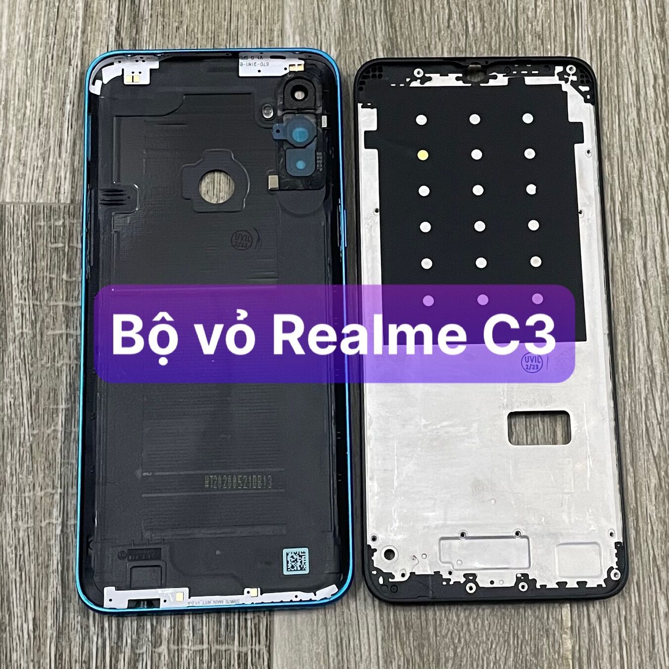 bộ xương vỏ Realme C3 ,kèm khay sim,phím,kính camera