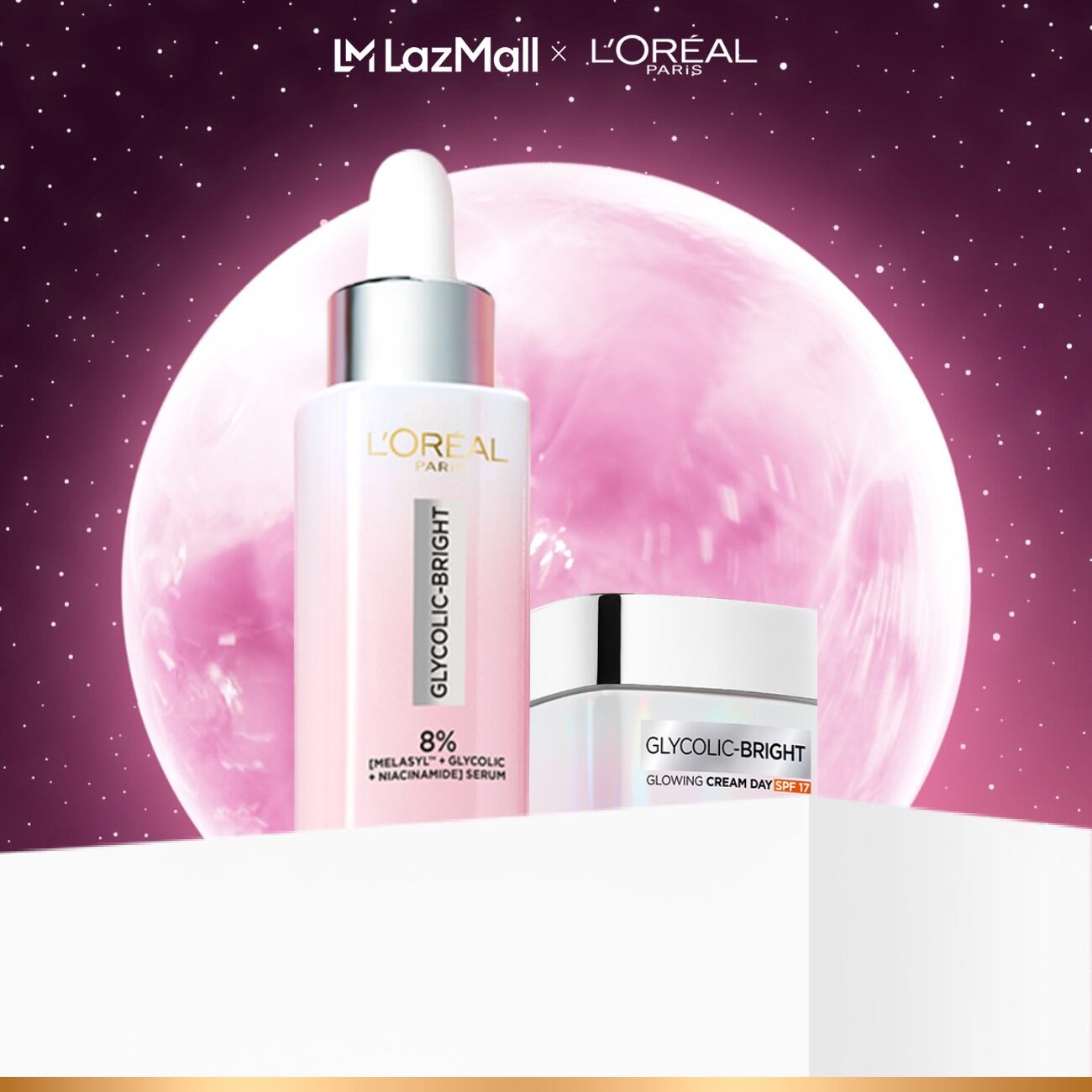 Bộ Serum và Kem dưỡng ban ngày sáng mờ thâm nám L'Oreal Paris Glycolic Bright 8% [Melasyl+Glycolic+Niacinamide] SPF 30