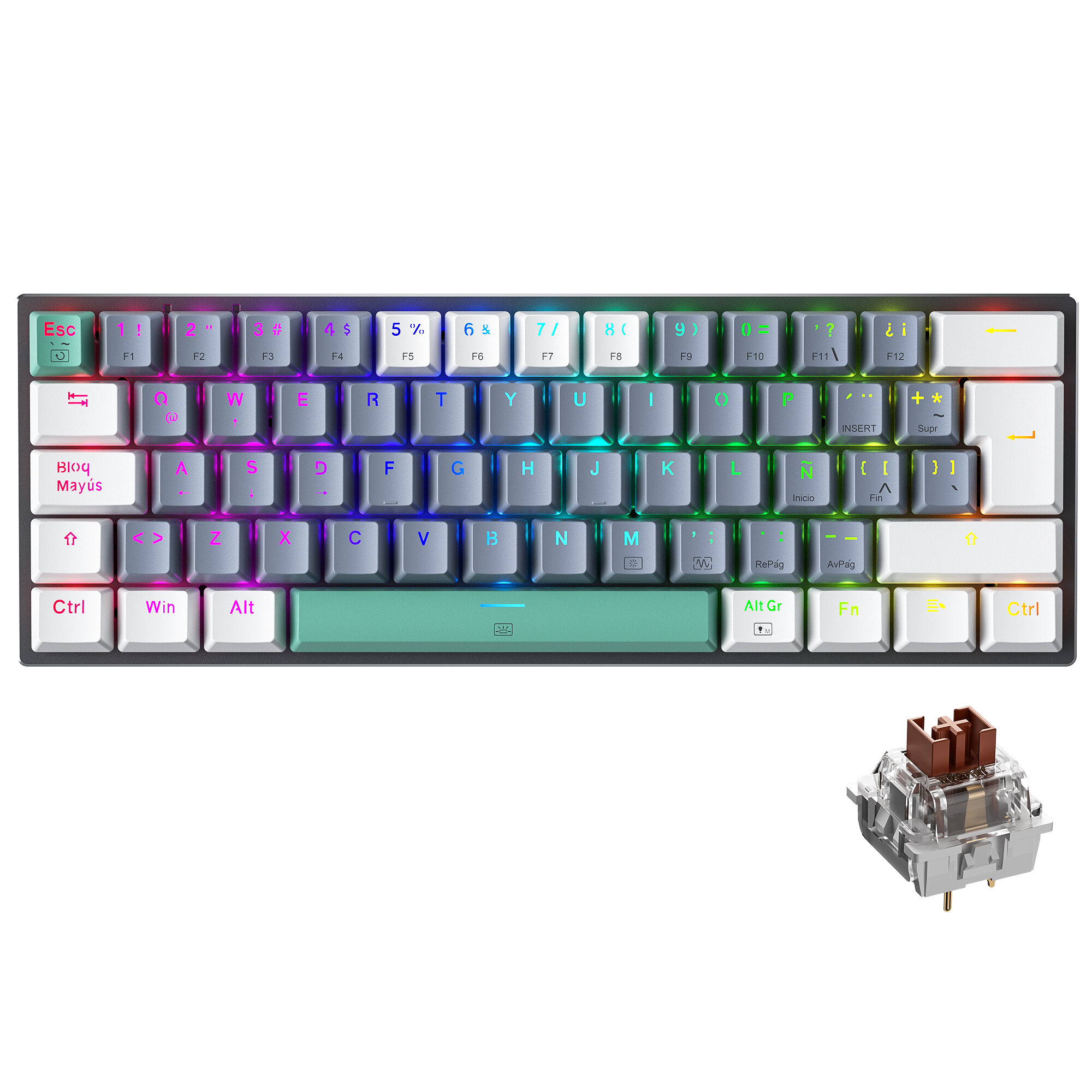 Bàn Phím Cơ MACHENIKE K500-B61 60% Mini RGB Trao Đổi Nóng NKRO Bàn Phím Chơi Game Có Dây Español Ame