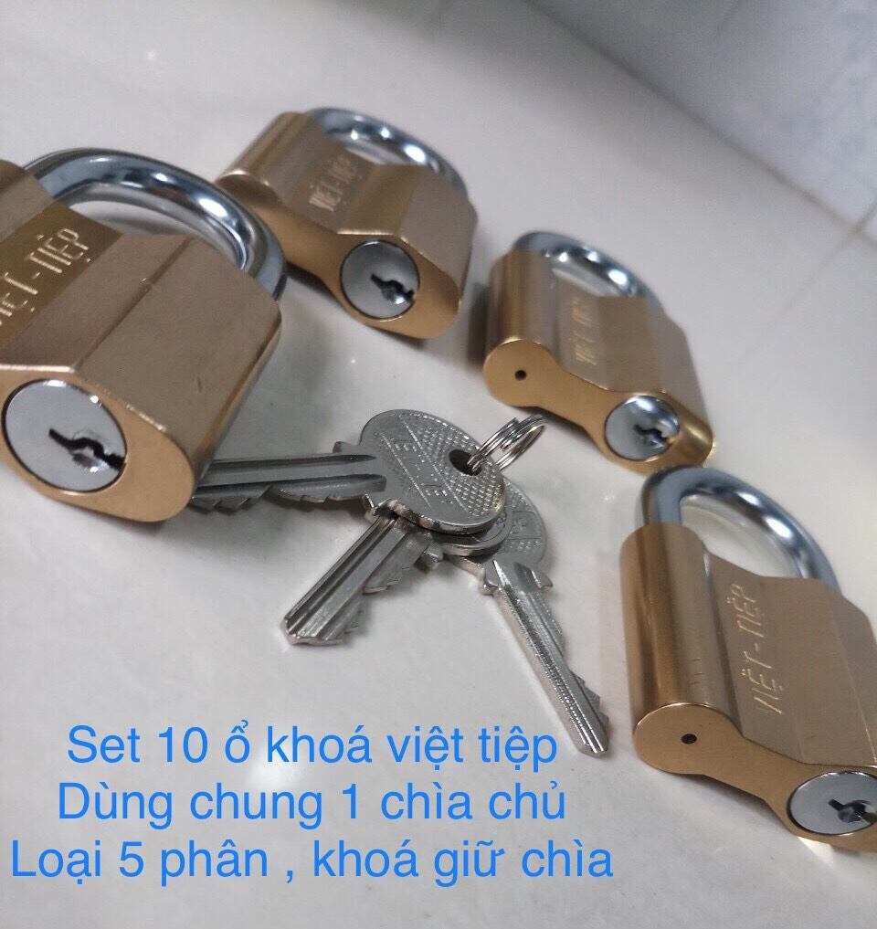 Combo 10 ổ khoá việt tiệp dùng chung 1 chìa chủ ( loại 5 phân  khoá giữ chìa  gồm 10 chìa sơ cua )