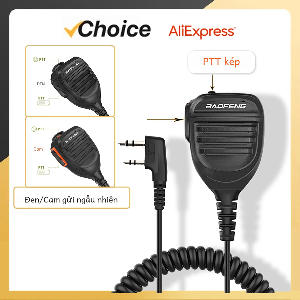 Baofeng Uv-5r Ptt Chống Nước Bộ Đàm Loa Đài Phát Thanh Micro Có Dual Ptt Mic Cho Uv-82 Uv16 888s Đen Đỏ Xanh Xám