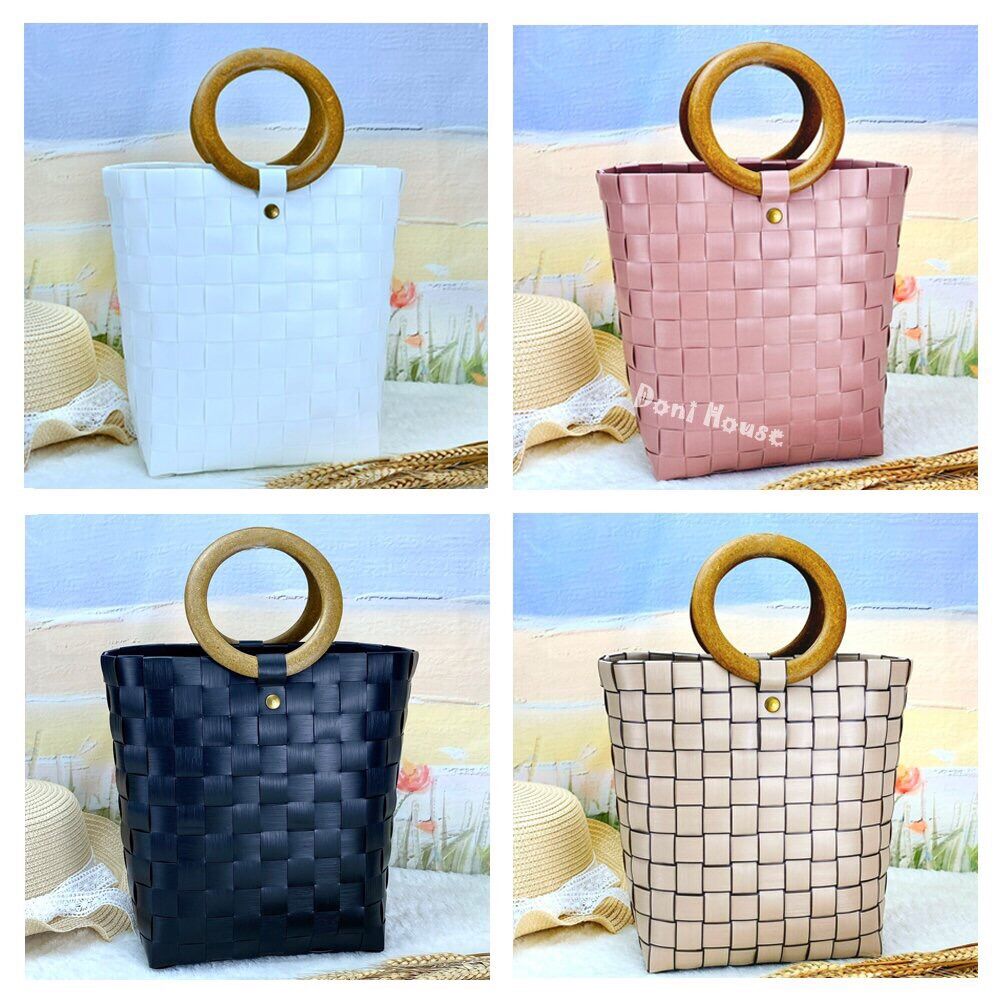 [Handmade] Túi Xách Giỏ Đan Thủ Công Quai Gỗ Vintage Hàng Xuất Khẩu Đi Chơi Đi Biển Chụp Hình Sống Ảo Làm Quà Tặng GX02 - Doni House