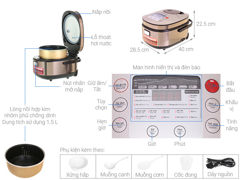 Nồi cơm điện tử sunhouse mama 1.5 lít shd8915 trưng bày 98%