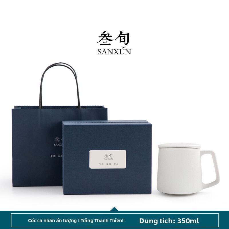 Sanxun | Office Filter Tea Cup with Lid Ceramic - 7