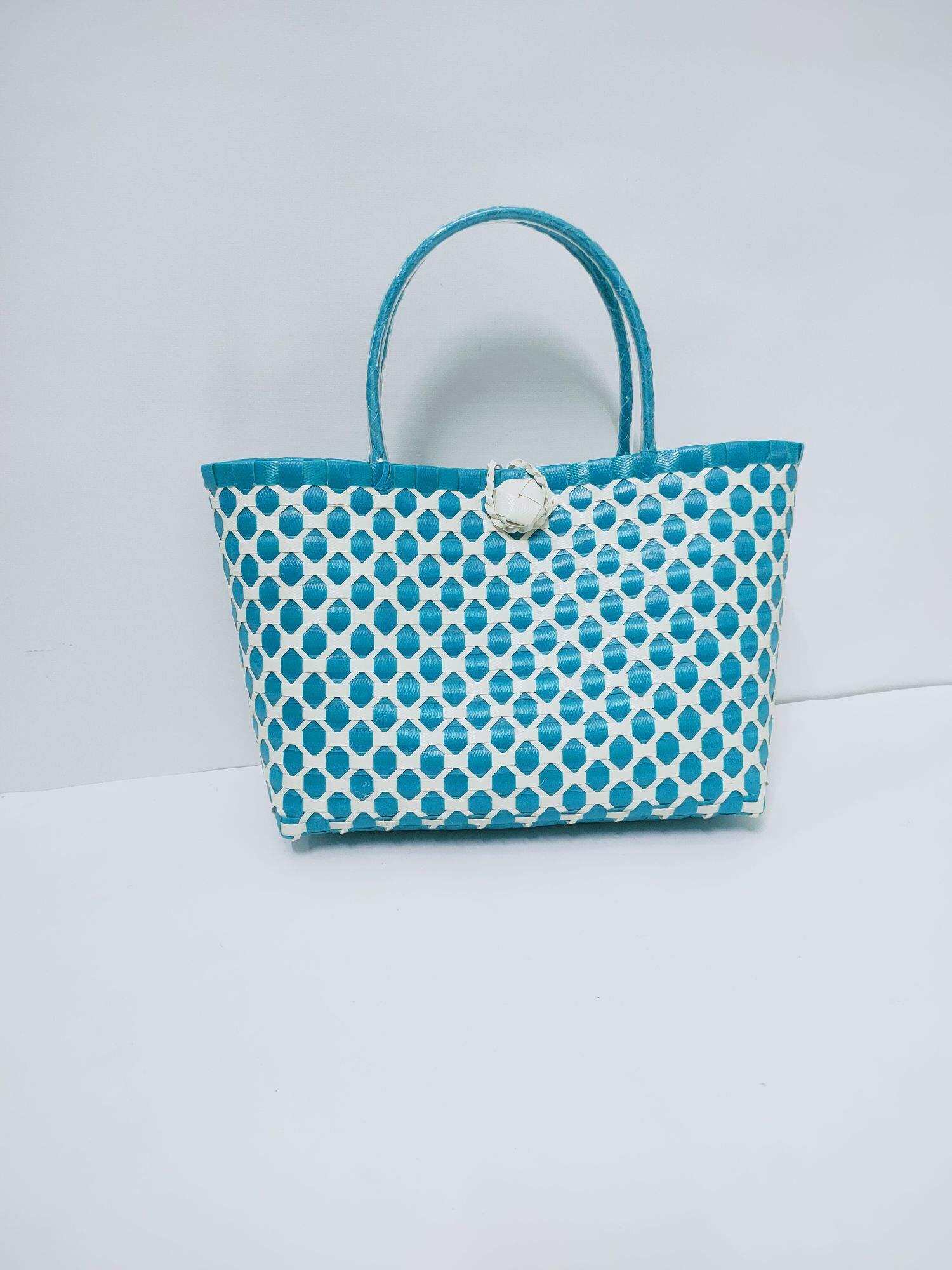 Giỏ xách đan tay xanh dương size 27cm, túi xách nữ