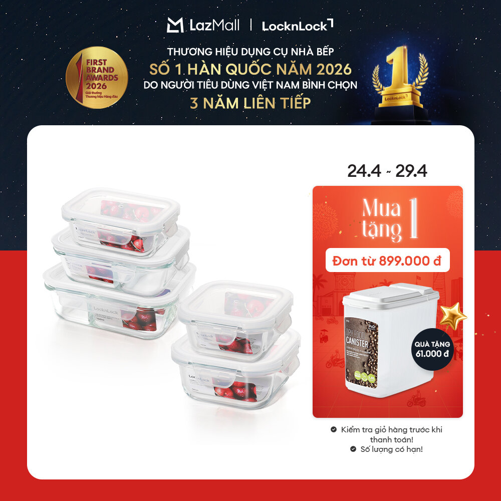 Bộ 5 Hộp Đựng Thực Phẩm Thủy Tinh LocknLock LLG Blanc Glass Food Container 320ml  370ml  520ml  640ml  1040ml