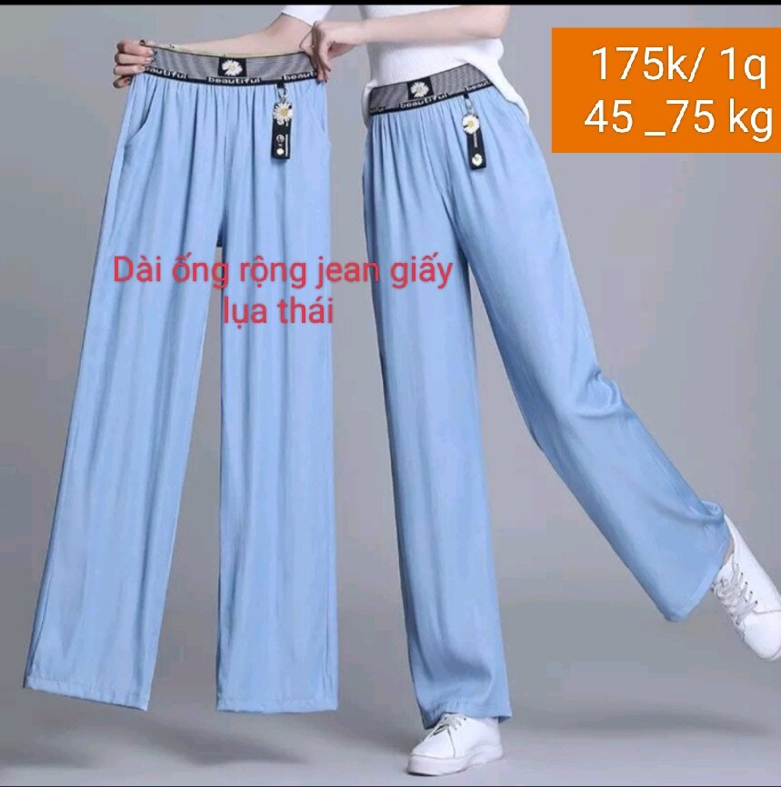 Quần dài ống rộng jean giấy lụa thái xịn co dãn nhẹ ko nhăn ko ra màu