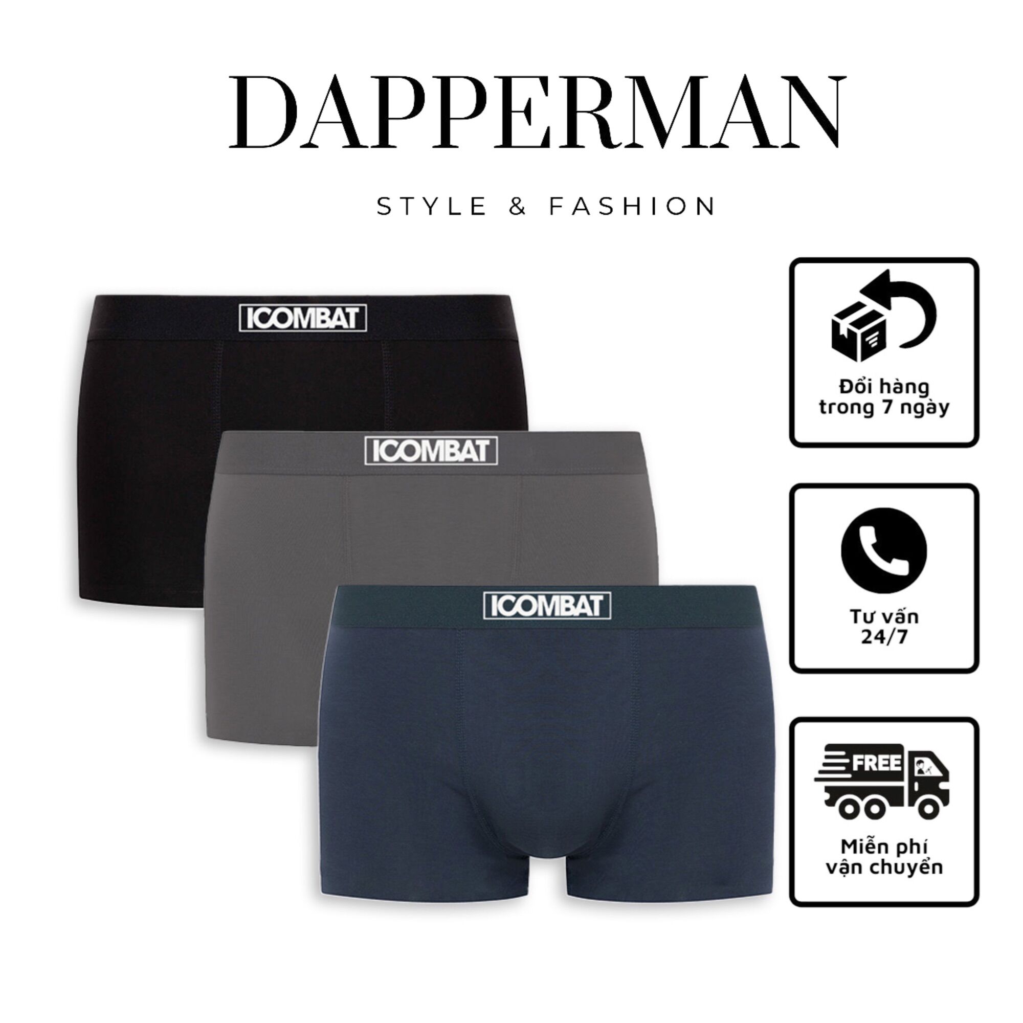 Combo 3 quần sịp nam boxer ICOMBAT trunk modal sợi gỗ sồi mềm mại co dãn 4 chiều cao cấp
