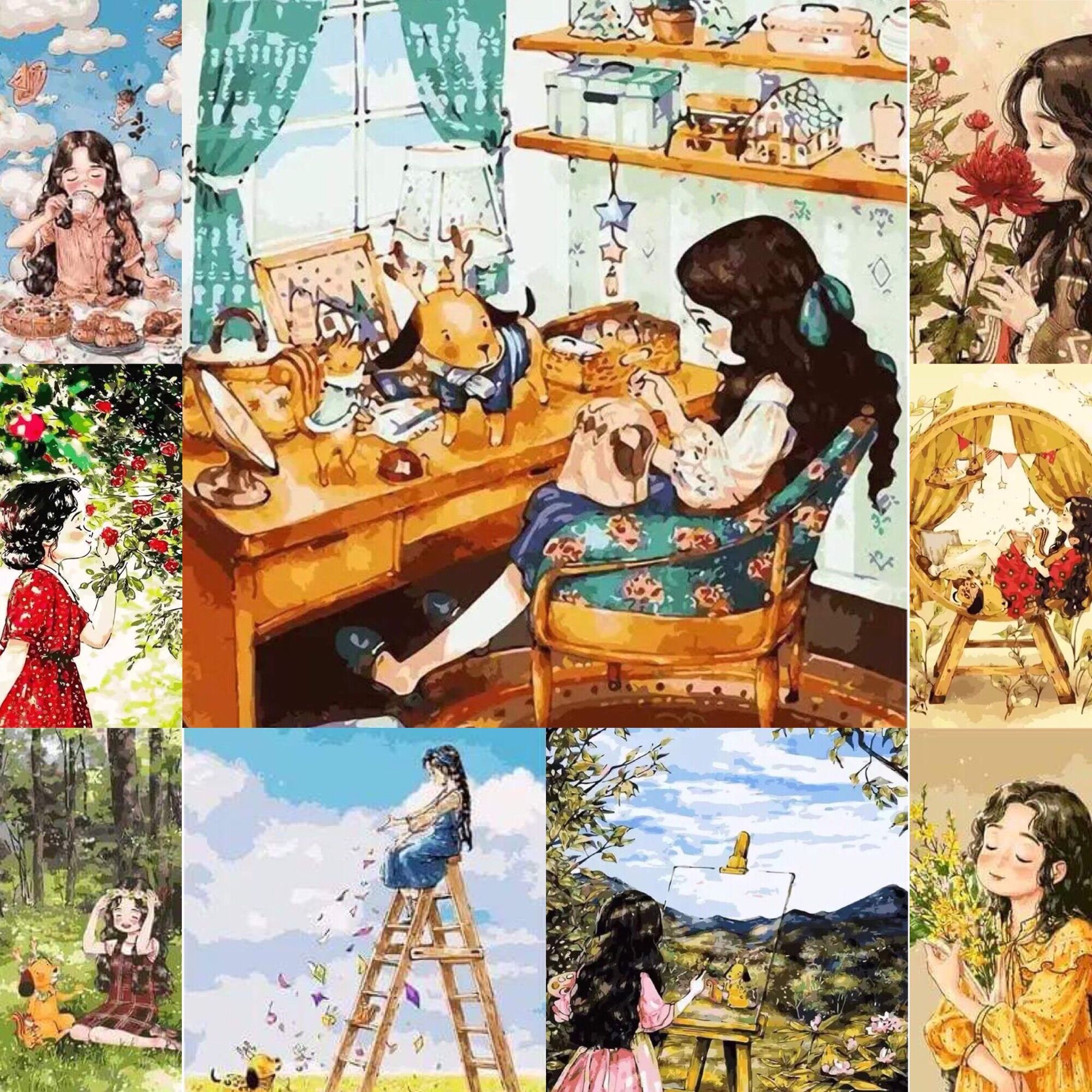 Tranh sơn dầu số hoá- cô giá tóc xoăn 2