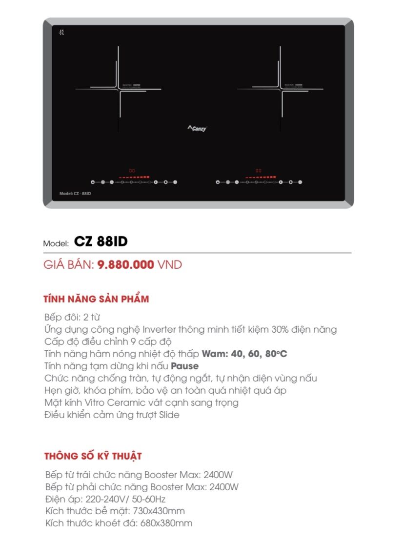 Bếp từ đôi Canzy CZ88ID chính hãng