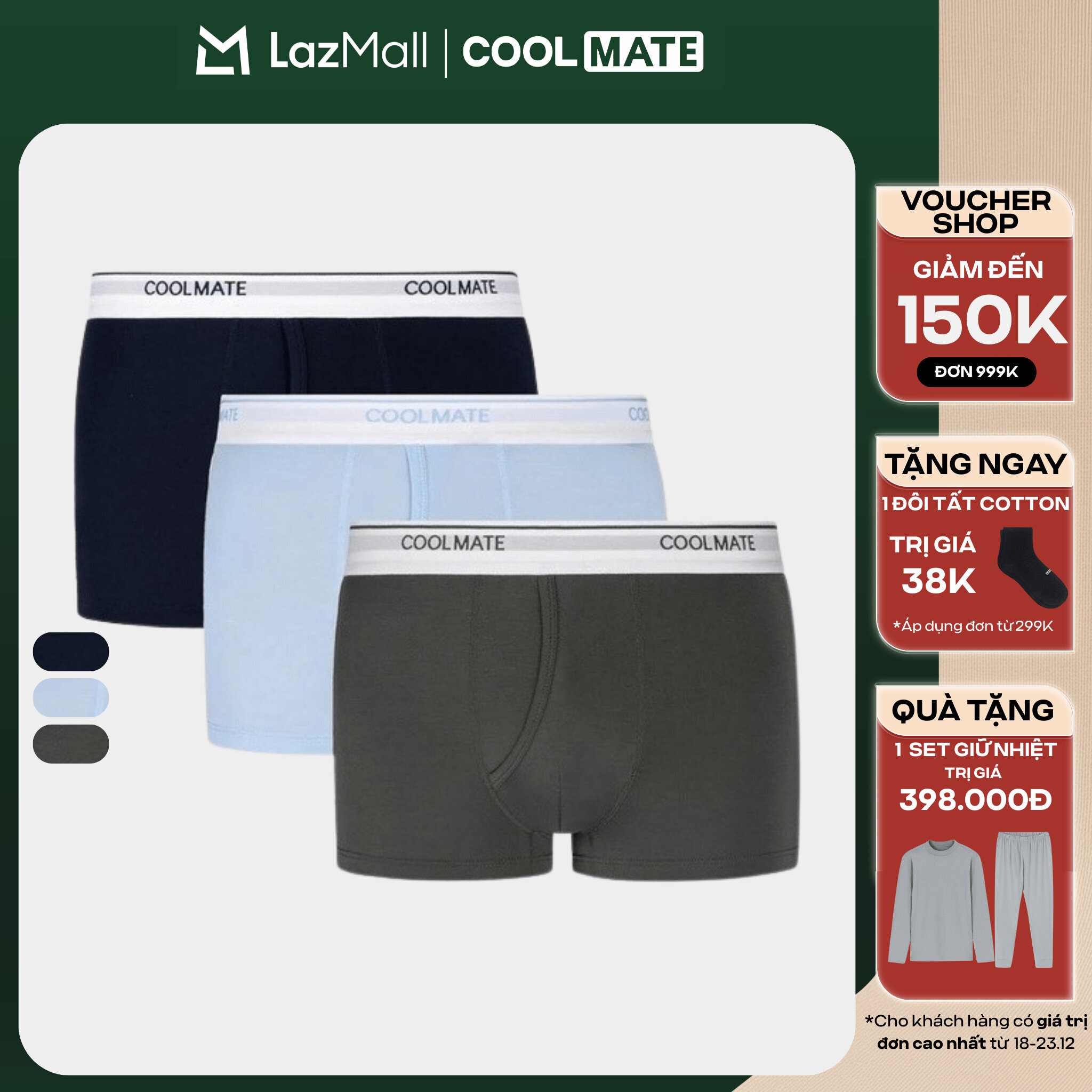   CHỈ 18-23.2 TẶNG QUÀ ĐƠN TỪ 299K Combo 03 quần lót nam khe moi Bamboo Trunk kháng khuẩn khử mùi - Coolmate 