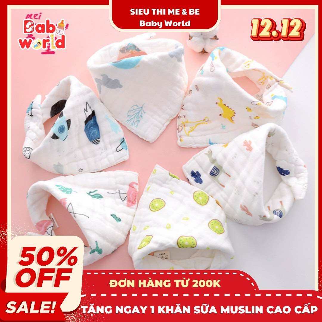 Yếm xô sữa tam giác 6 lớp set 5 chiếc Manny mềm mại cho bé nhiều họa tiết xinh xắn shop Baby World