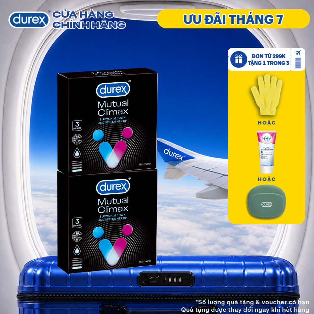 [SẢN PHẨM MỚI] Bộ 2 bao cao su Durex Mutual Climax kéo dài thời gian và gân gai, size 52.5 mm, hộp 3 bao