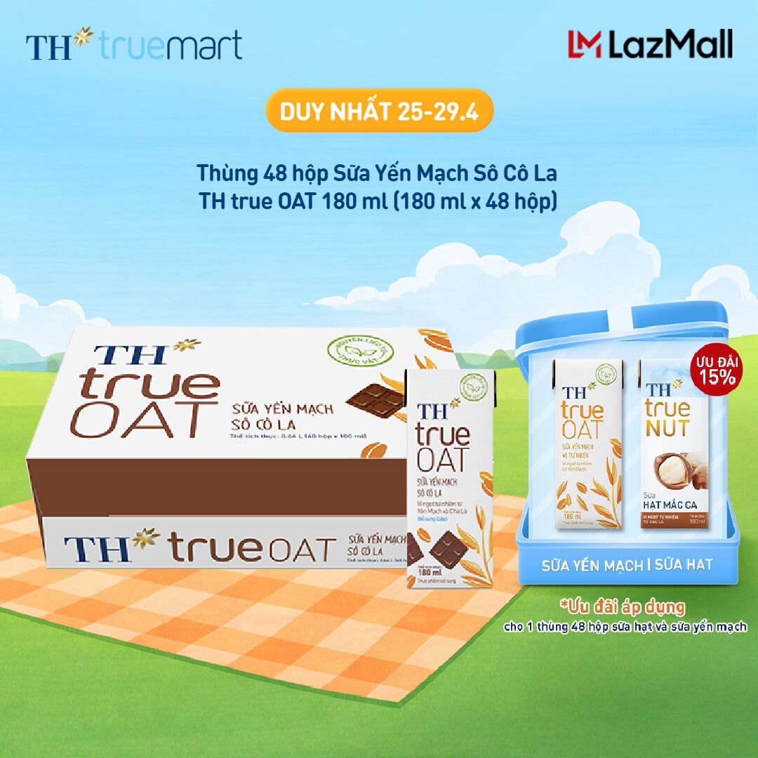Thùng 48 hộp Sữa Yến Mạch Sô Cô La TH true OAT 180ml (180 ml x 48)