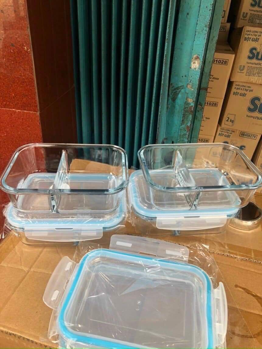 Thố thủy tinh 2 ngăn có nắp khóa