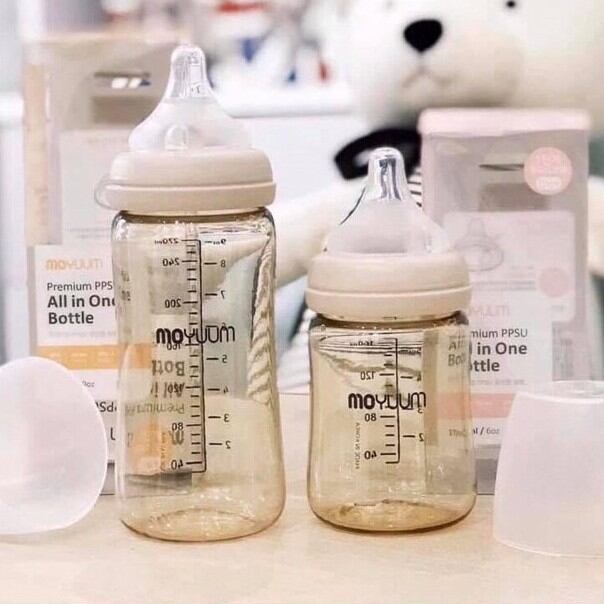 Bình sữa Moyunm trơn Hàn Quốc PPSU  170ml/270ml chính hãng [hỗ trợ đổi núm và có núm kèm theo bình]