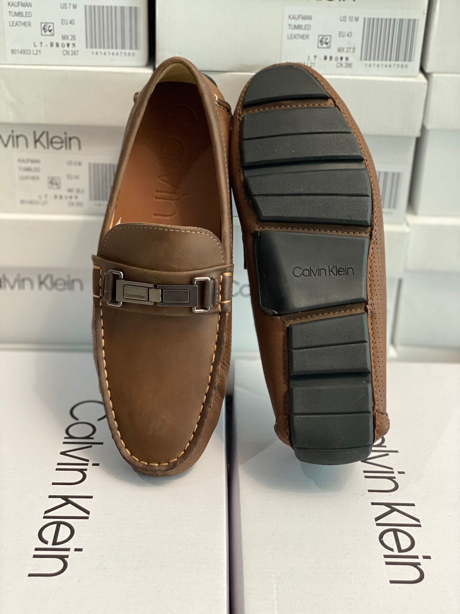 Giày mọi da hàng chính hãng Calvin Klein Black/Navy/Brown