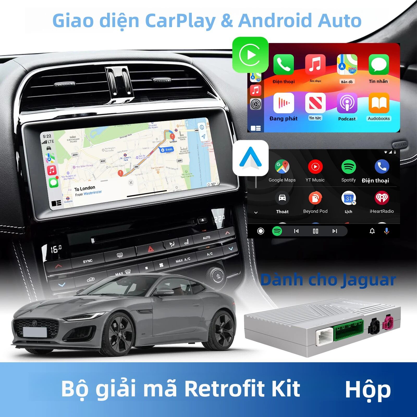 Bộ Kit Cài Đặt Lại CarPlay Không Dây Và Android Auto Cho Jaguar XE XF F-Type 2016-19 Với Màn Hình 8'/10.25' Giữ Nguyên Điều Khiển Gốc Giá 6,929,000 Đồng*Miễn phí vận chuyển
