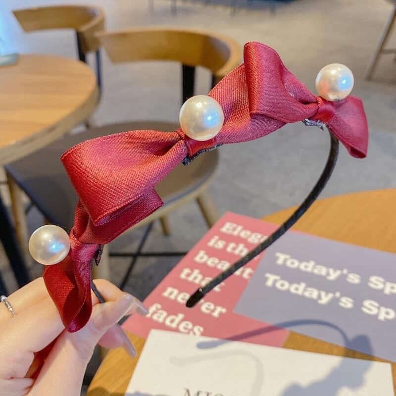 Cài tóc , bờm tóc ngọc trai phối vải - Sara Accessories