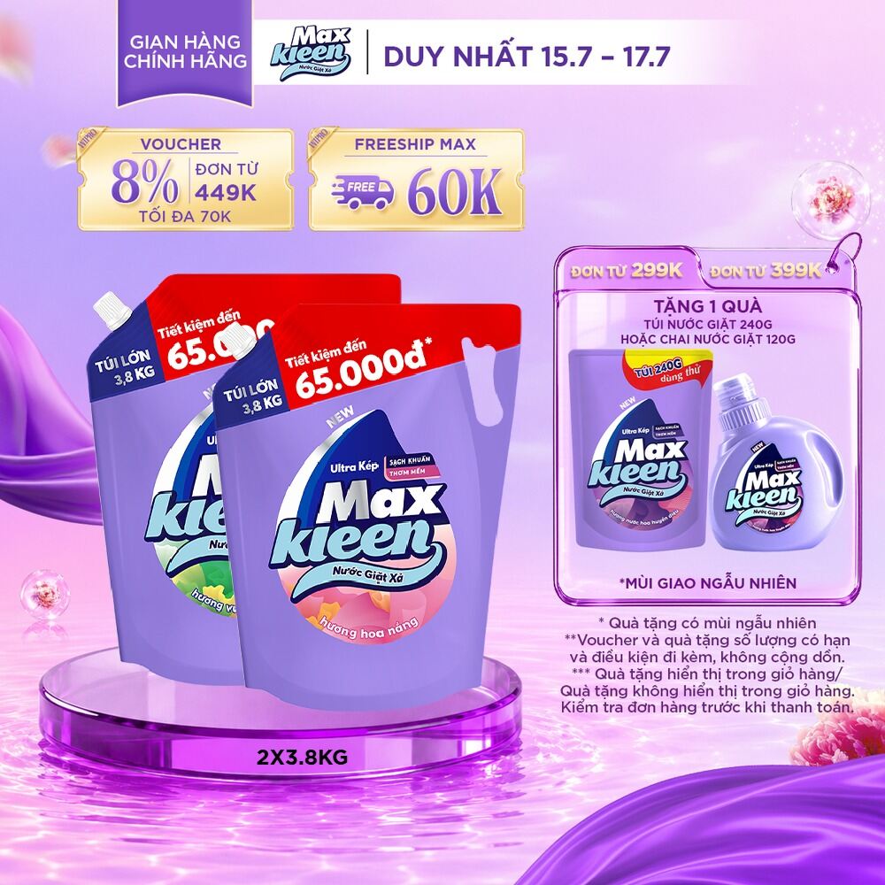 Combo 2 Túi Nước Giặt Xả MaxKleen 3.8kg