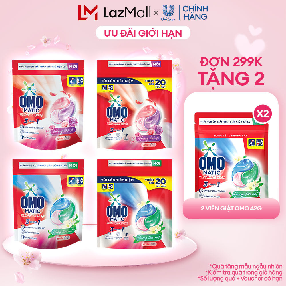 Túi viên giặt tiện lợi OMO 3 trong 1 Hương Tinh Tế/Tươi Mát 30-50 viên/túi (bao bì tùy lô nhập hàng)