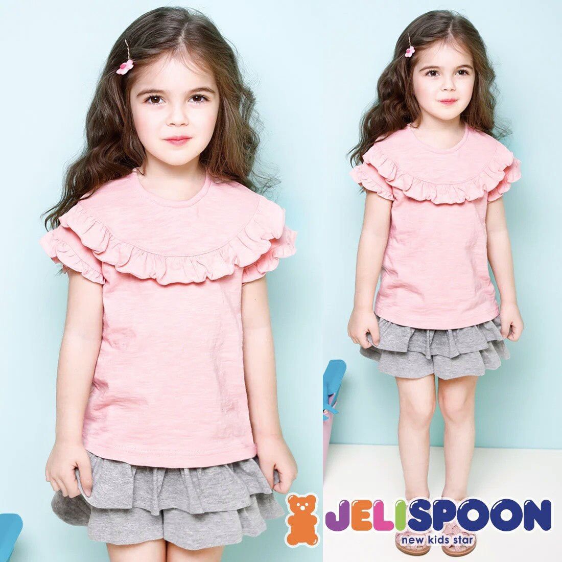 Set Jelispoon Việt Nam xuất Hàn áo thun- quần giả váy bé gái