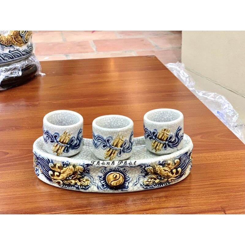 Chum nước thờ cúng,kỷ rượu thờ gia tiên,men rạn rồng nổi bát tràng loại 1