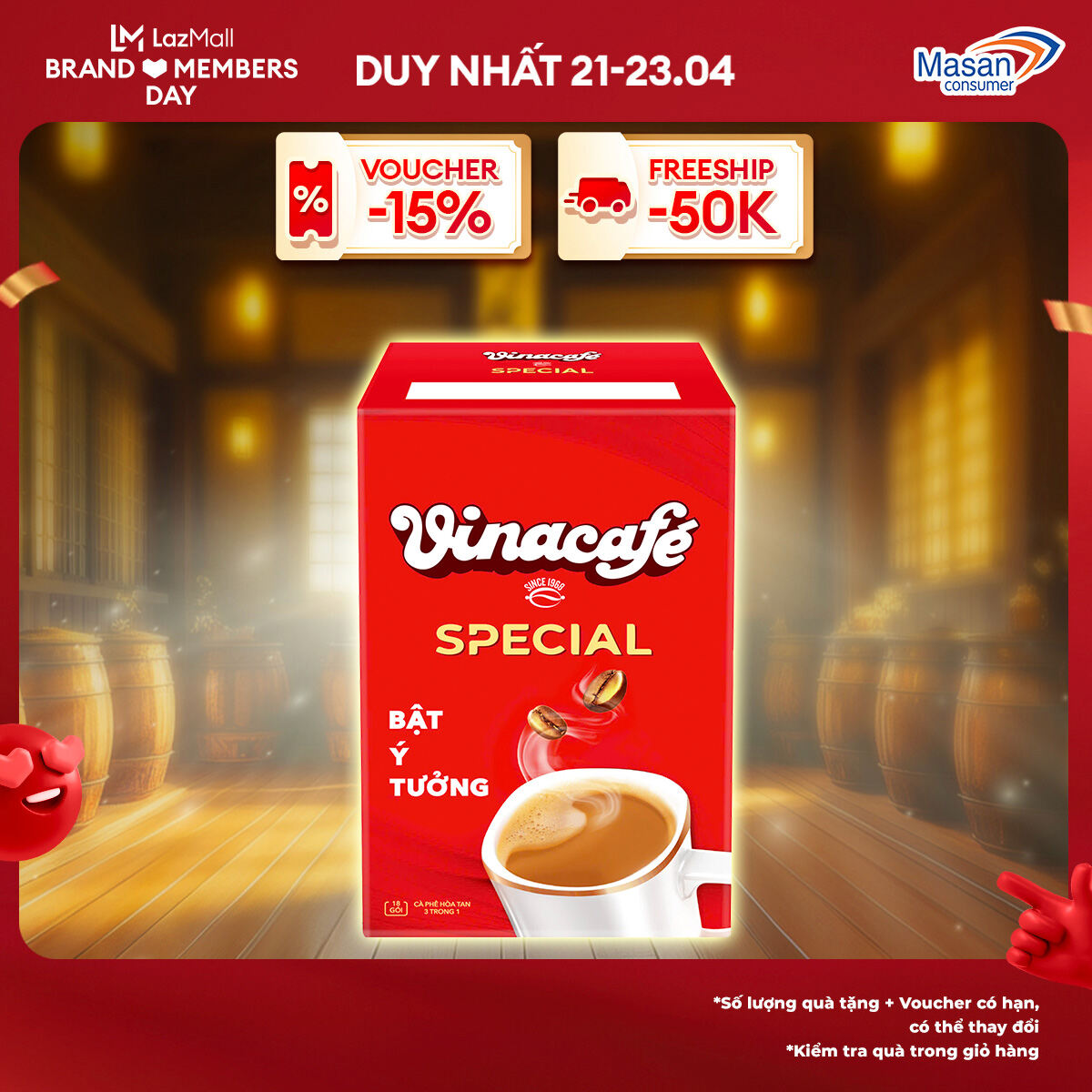 [15-17.4 Voucher 18% CHO ĐƠN TỪ 199k]Hộp Cà Phê Hòa Tan Vinacafe Special Hộp X 18Stick X 17Gr