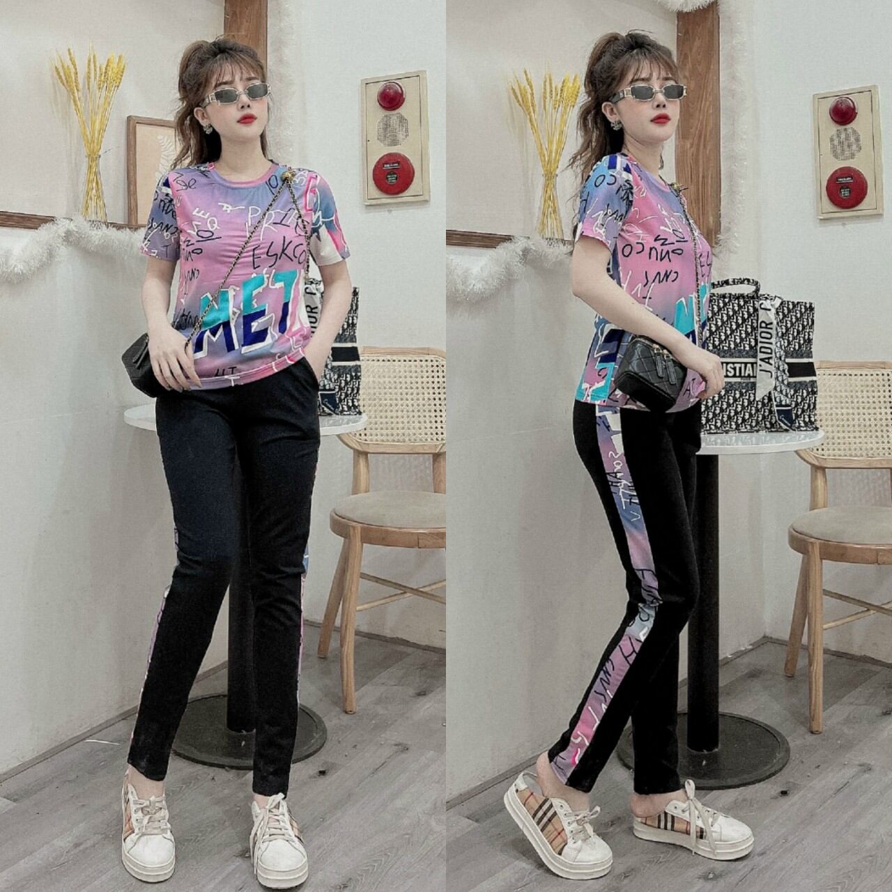 Sét đồ bộ nữ thới trang chữ loang cao cấp